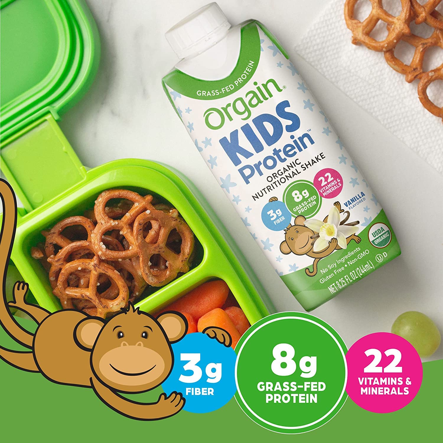 Orgain Organic Kids Nutritional Protein Shake, Chocolate - Kids Snacks with 8g Dairy Protein, 22 Vitamins & Minerals, Fruits & Vegetables, Gluten Free, Soy Free, Non-GMO, 8.25 Fl Oz (Pack of 12) - Image 4